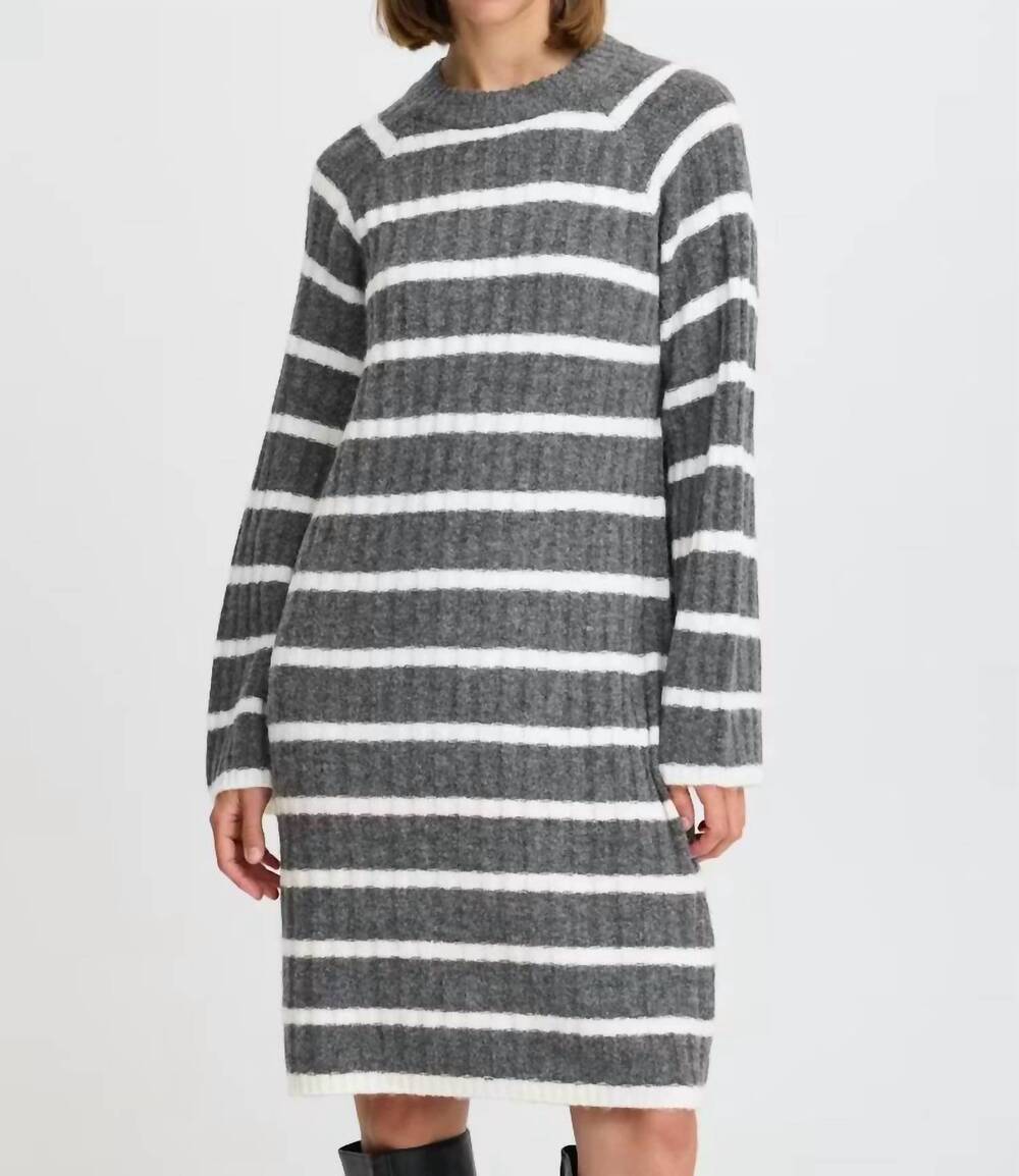 NEW B.YOUNG marianne rib long sleeve dress in dark grey melange mix